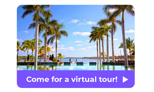 Closeup of virtual tour button for hotels.